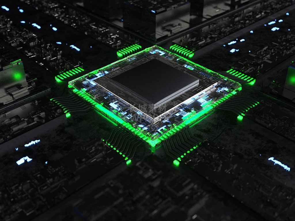 绿色发光金属芯片电路板C4D场景