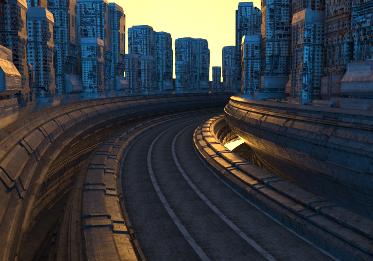 赛博朋克风格的城市街道c4d创意场景模型素材下载